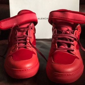 Red Balenciaga tennis shoes